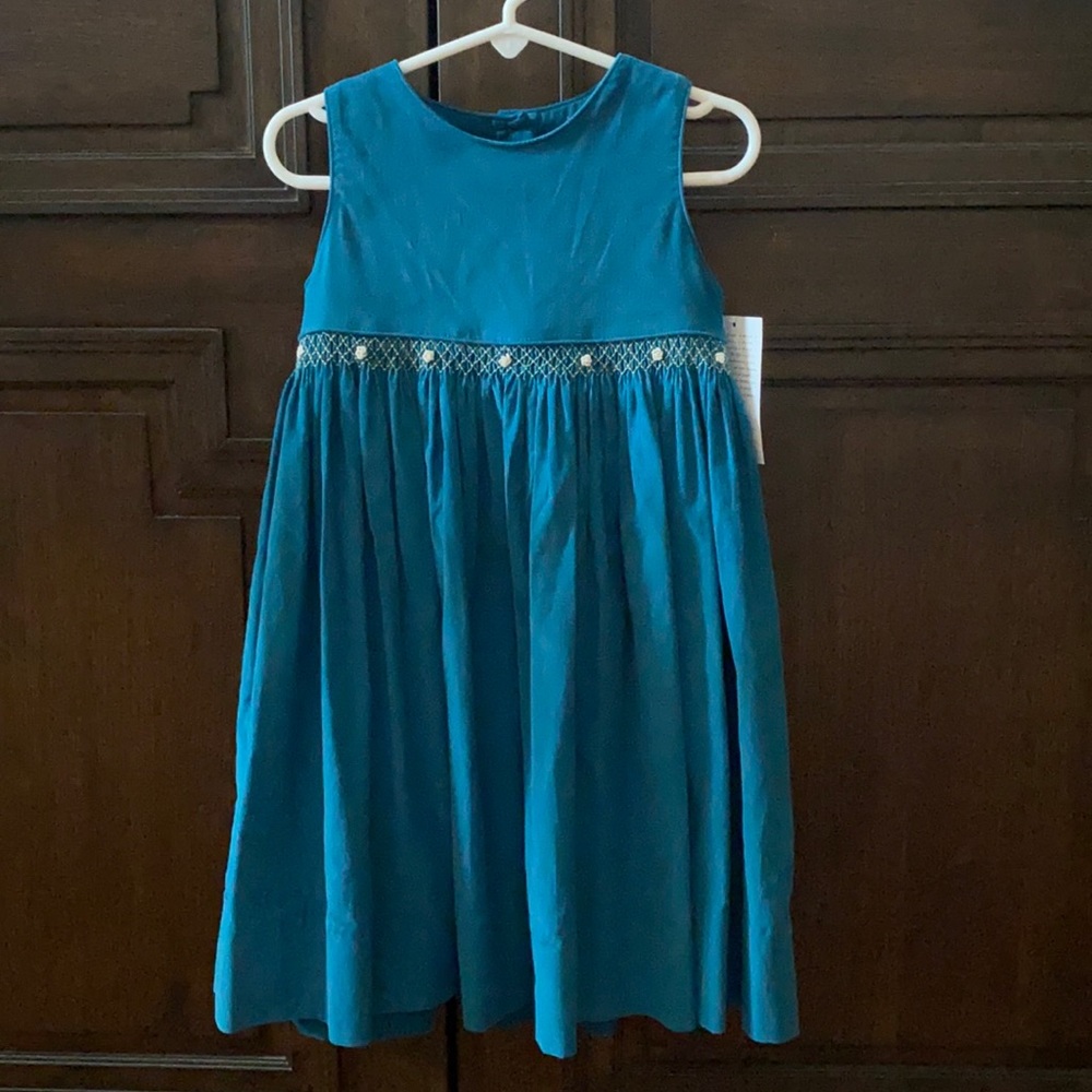 NWT Strasburg Children Vintage, Heirloom-Quality Teal Corduroy Pinafore Girls 2Y